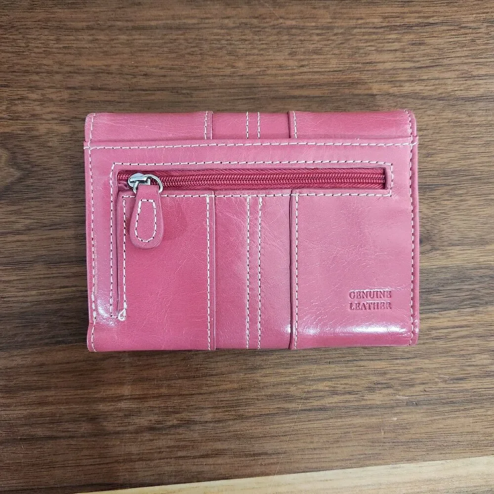 Giani Bernini Womens Pink Leather Trifold Wallet Silver Hardware